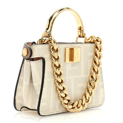 Fendi Glazed Fabric FF Bikini Girls Inlay Nano Peekaboo Maxi Handle Satchel Bianco Perla Multicolor 3 of 9