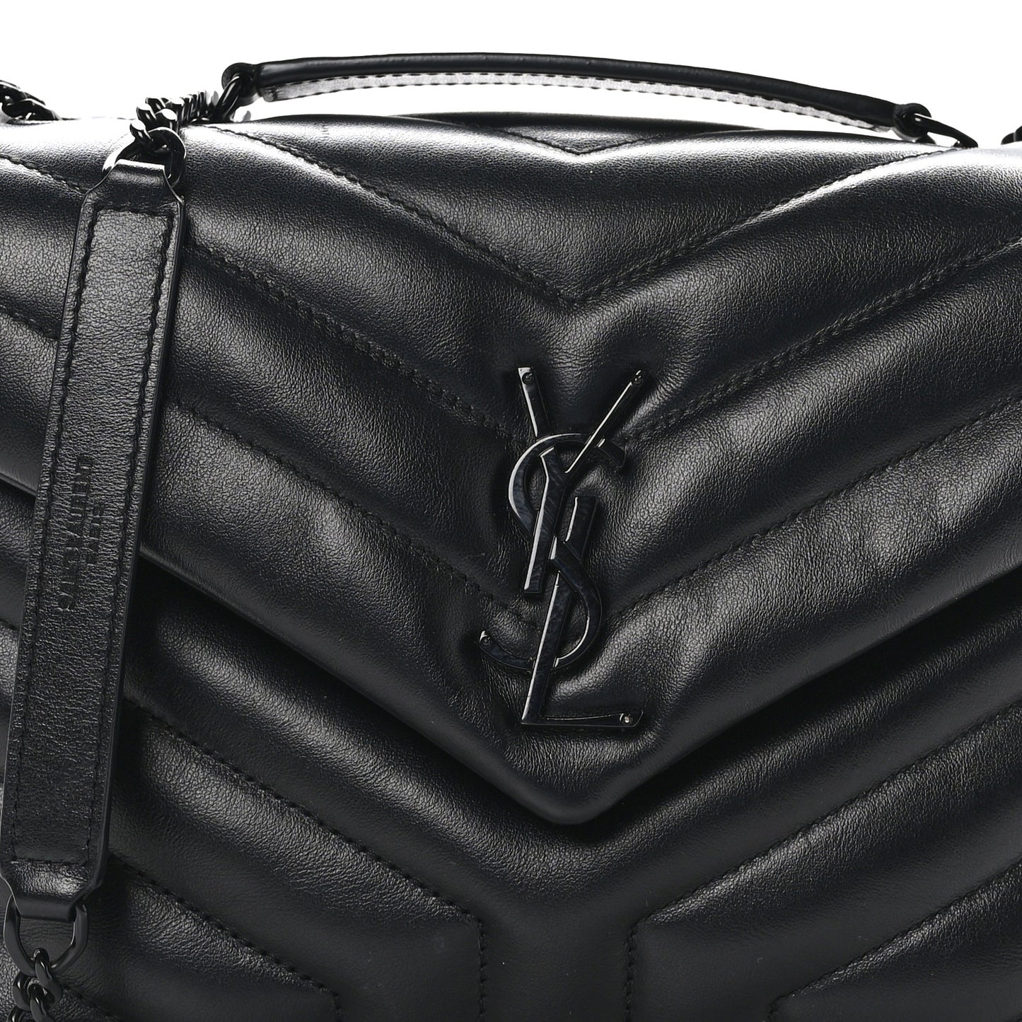 Calfskin Y Quilted Monogram Monochrome Small Loulou Chain Satchel Black