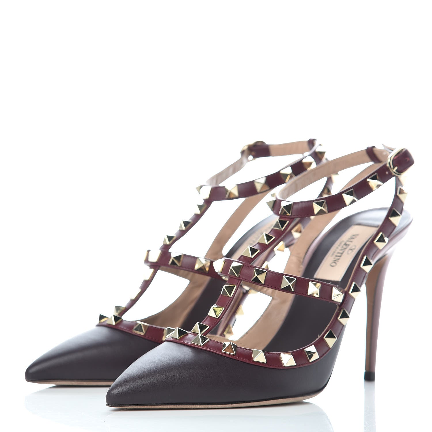 Valentino Garavani Calfskin Nappa Rockstud Ankle Strap 100mm Pumps 37.5 Griotte 3 of 10