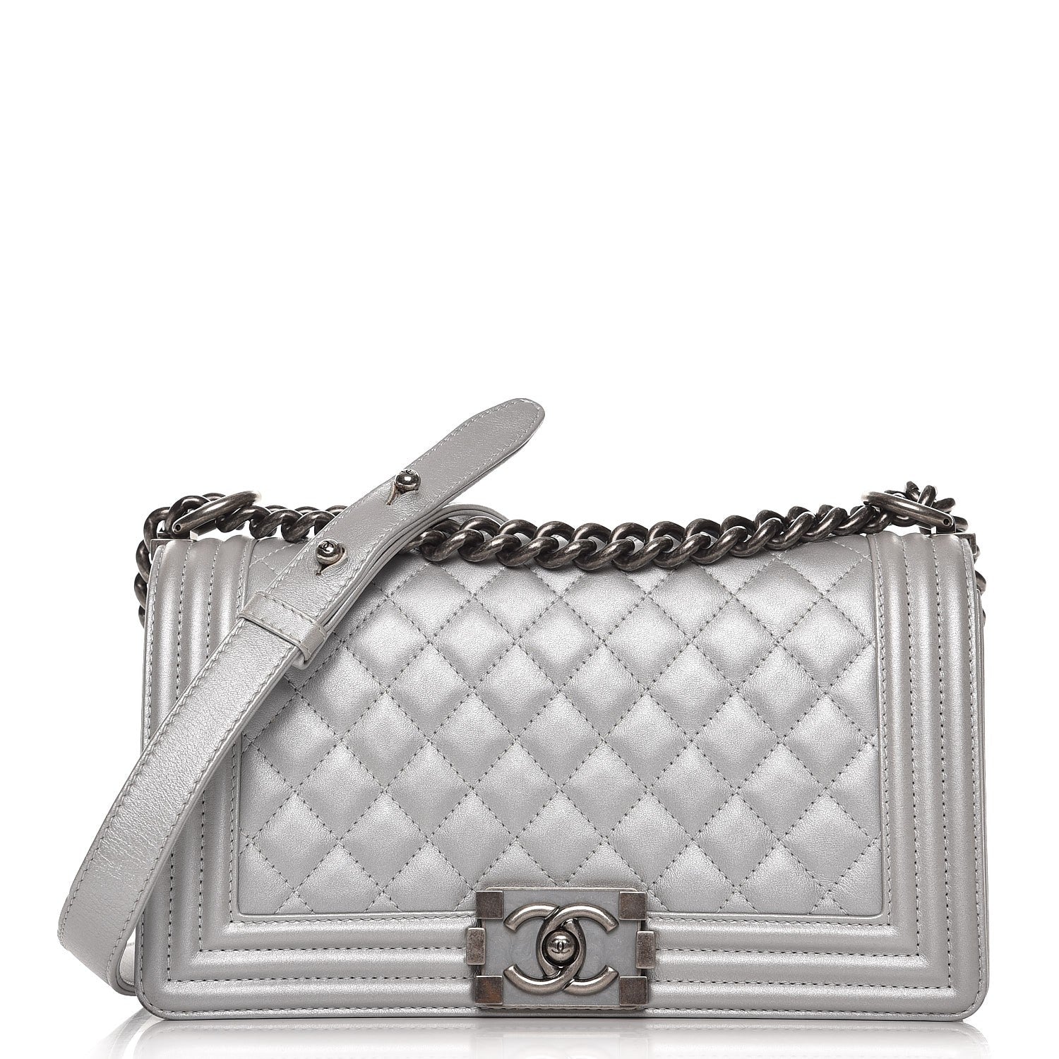 Chanel Metallic Calfskin Quilted Medium Boy Flap Silver 1 of 8