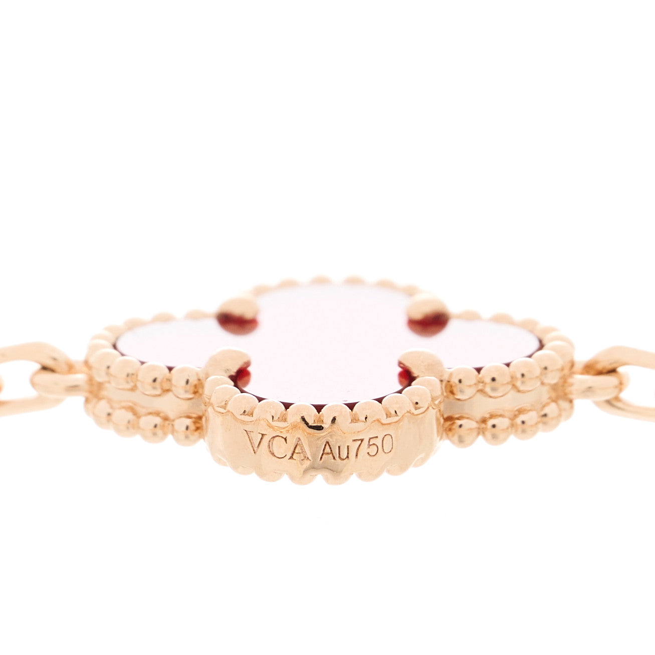 18K Rose Gold Carnelian 5 Motifs Guilloche Vintage Alhambra Bracelet