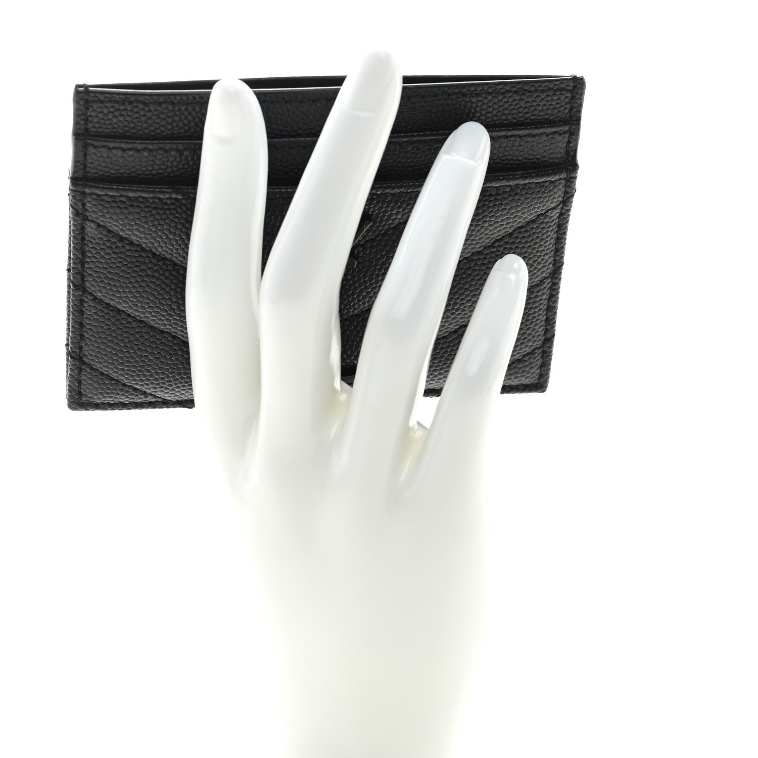 Saint Laurent Grain De Poudre Matelasse Chevron Monochrome Monogram Credit Card Case Black 2 of 6