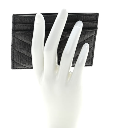 Saint Laurent Grain De Poudre Matelasse Chevron Monochrome Monogram Credit Card Case Black 2 of 6