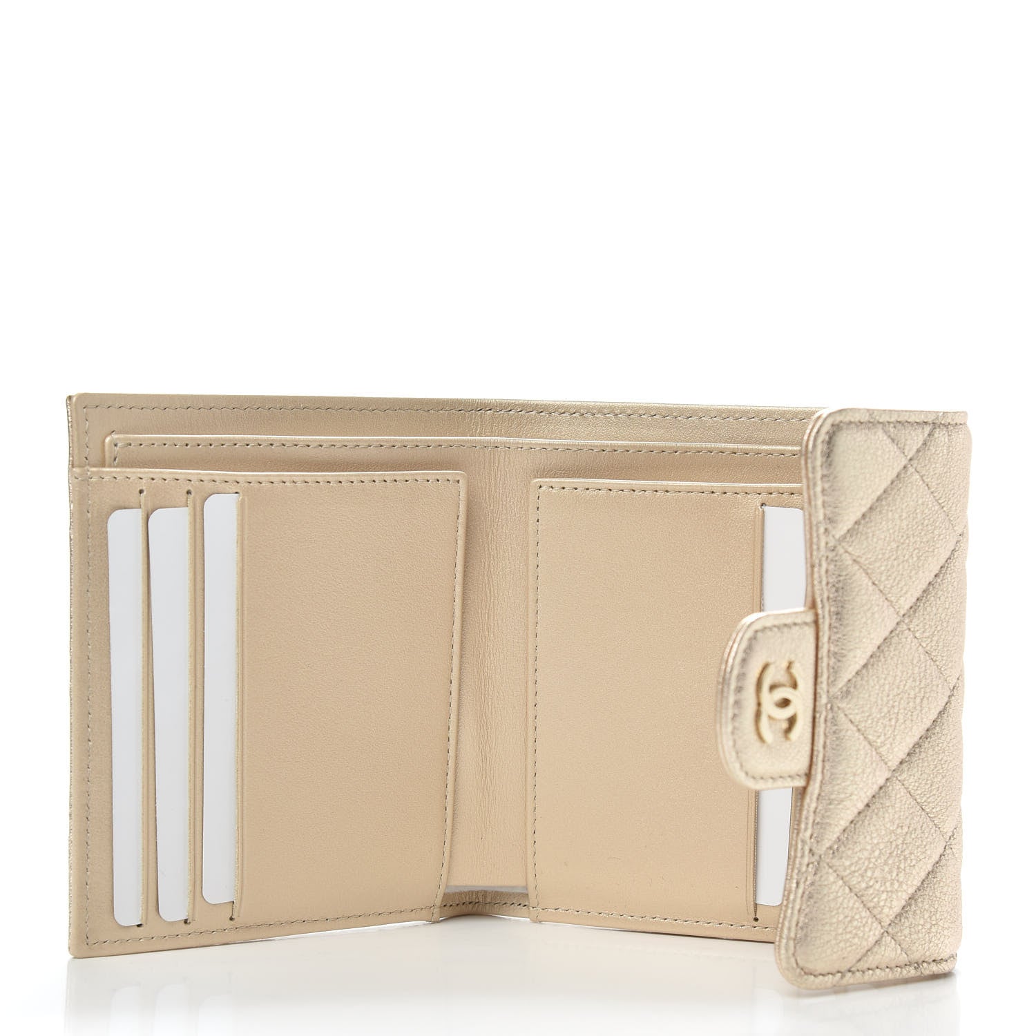 Chanel Metallic Lambskin Quilted Compact Flap Wallet Gold 5 of 9