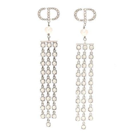 Crystal Pearl CD Drop Earrings Silver