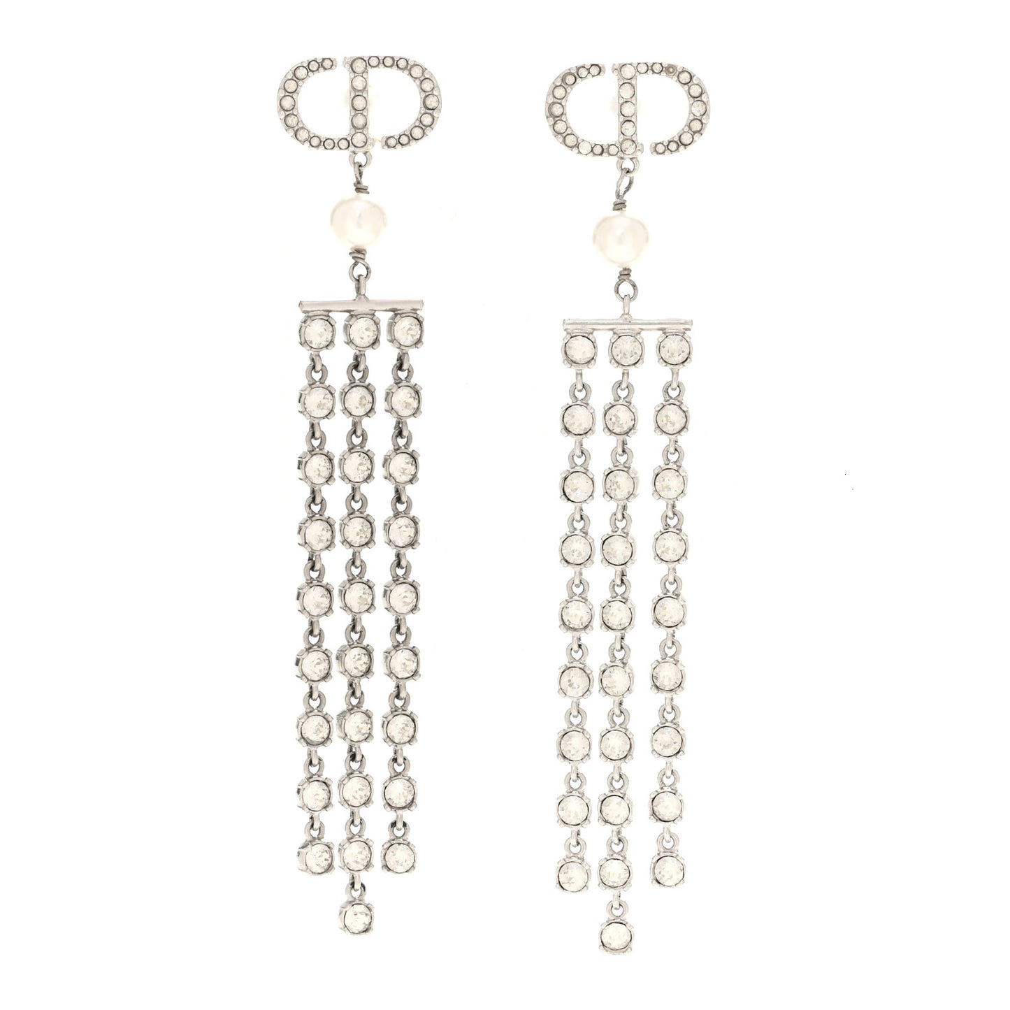 Crystal Pearl CD Drop Earrings Silver