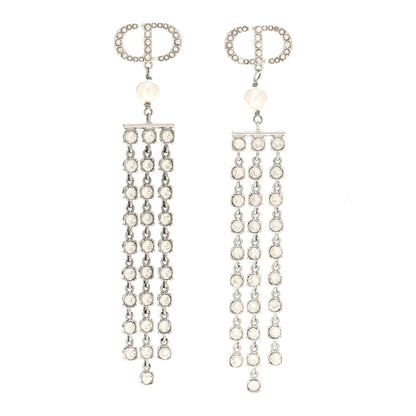 Christian Dior Crystal Pearl CD Drop Earrings Silver 1 of 5