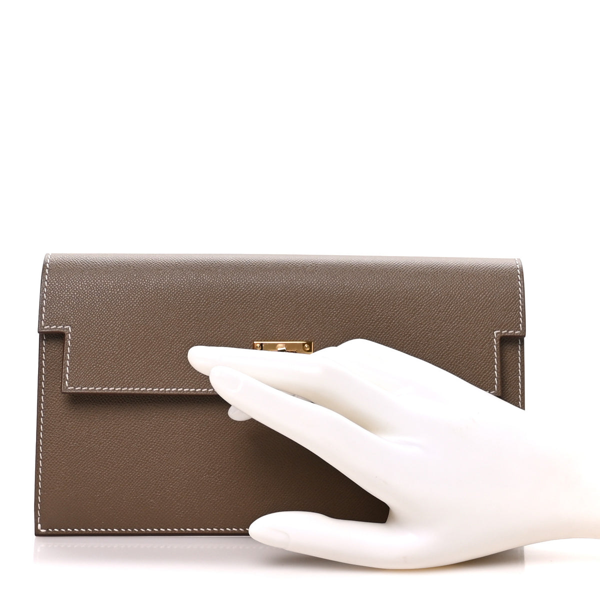Hermes Madame Calfskin Kelly Pocket Long Wallet Etoupe 3 of 10