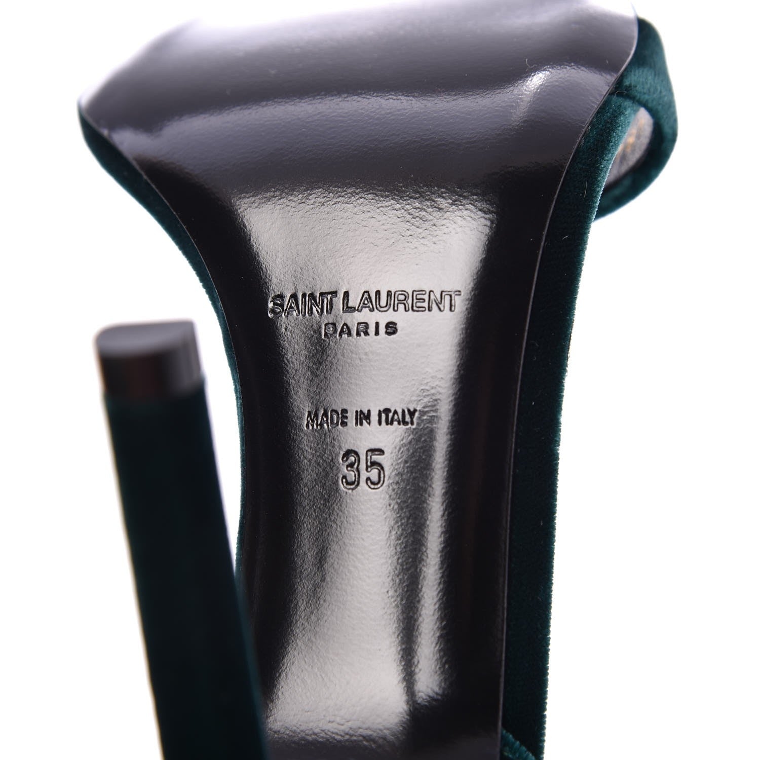 Saint Laurent Velvet Amber 105 Ankle Strap Sandals 35 Malachite 6 of 8