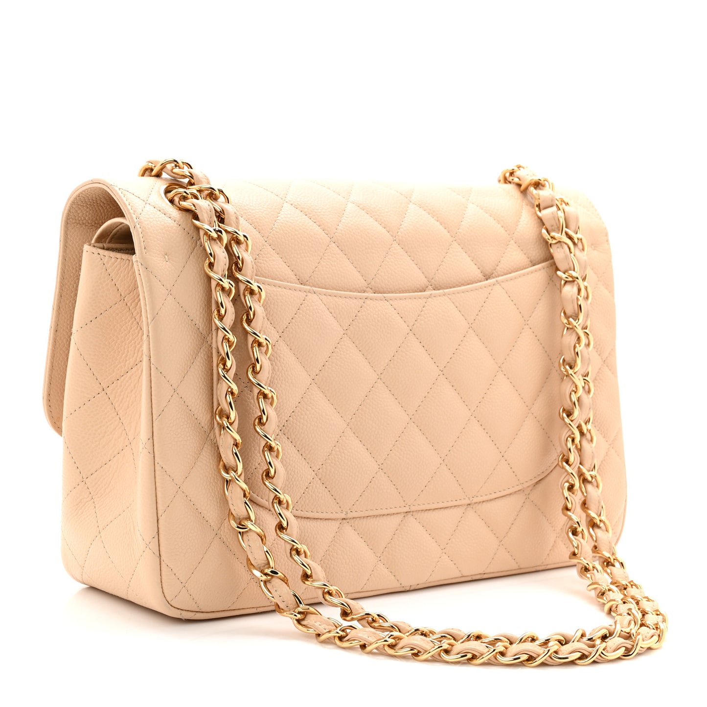 Caviar Quilted Jumbo Double Flap Beige Clair