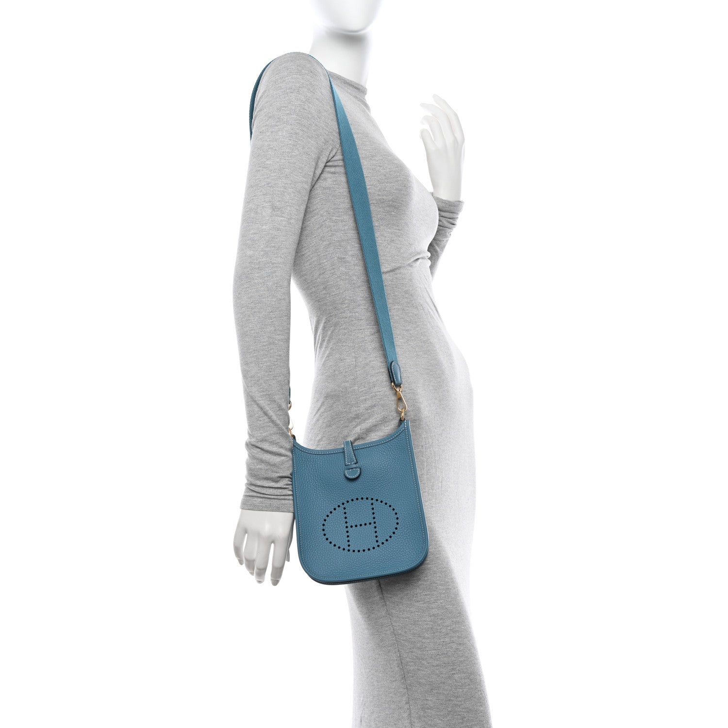 Hermes Taurillon Clemence Evelyne TPM New Blue Jean 2 of 11