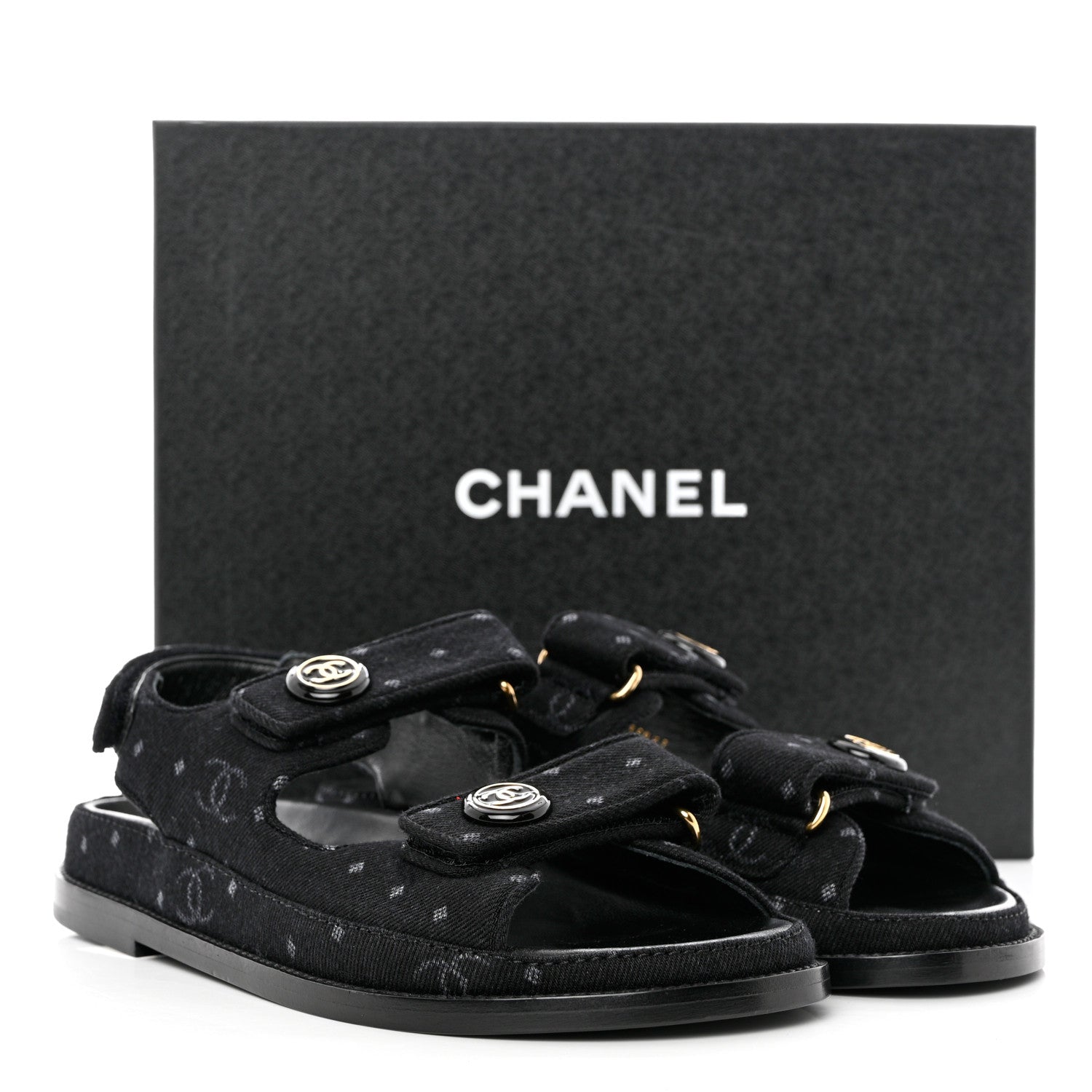 Chanel Denim Printed Dad Sandals 38 Black 9 of 9