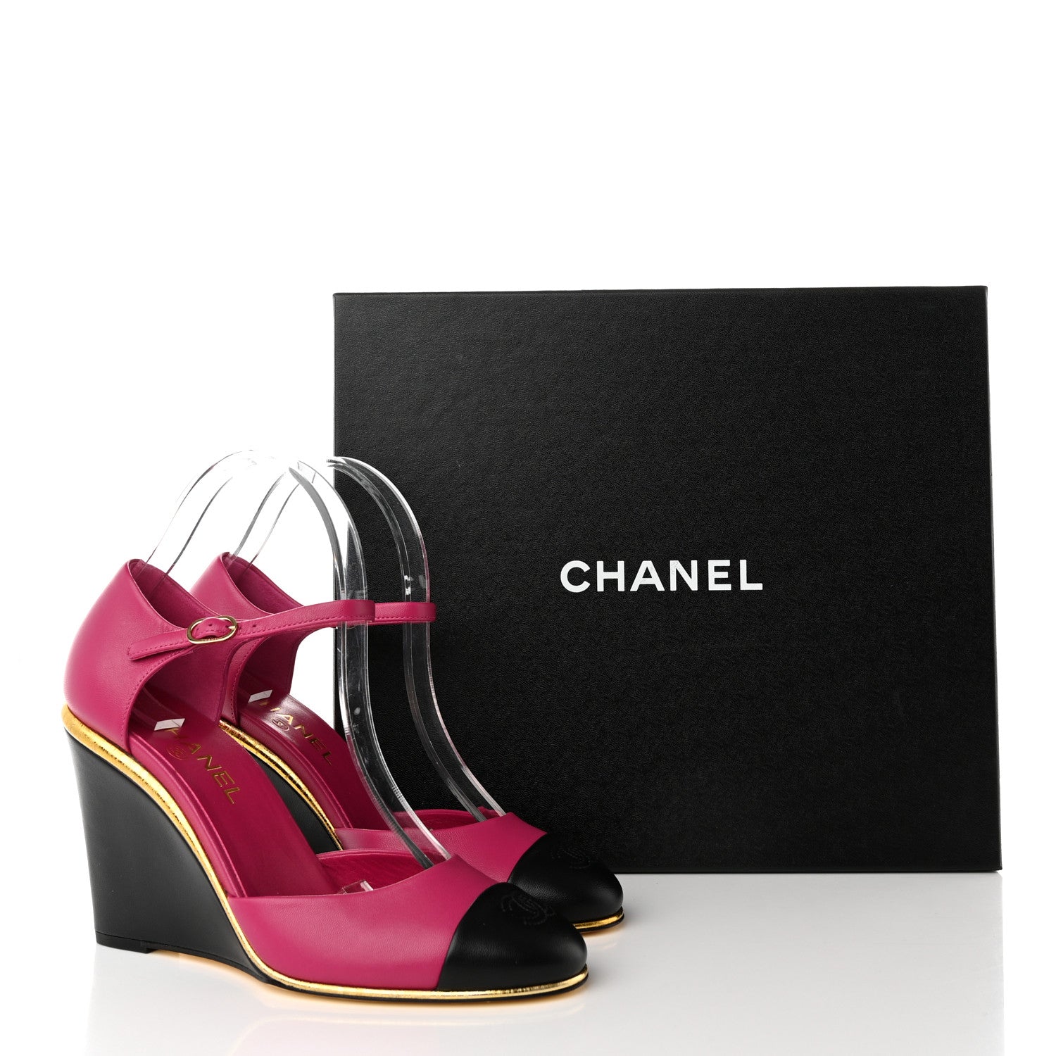 Chanel Lambskin Cap Toe Open Wedge 39 Fuchsia Black 12 of 12