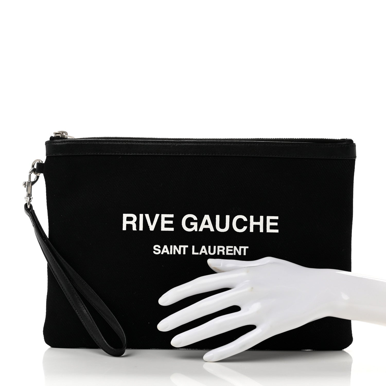 Saint Laurent Linen Canvas Rive Gouche Zipped Pouch Black 2 of 9
