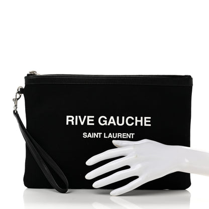 Saint Laurent Linen Canvas Rive Gouche Zipped Pouch Black 2 of 9