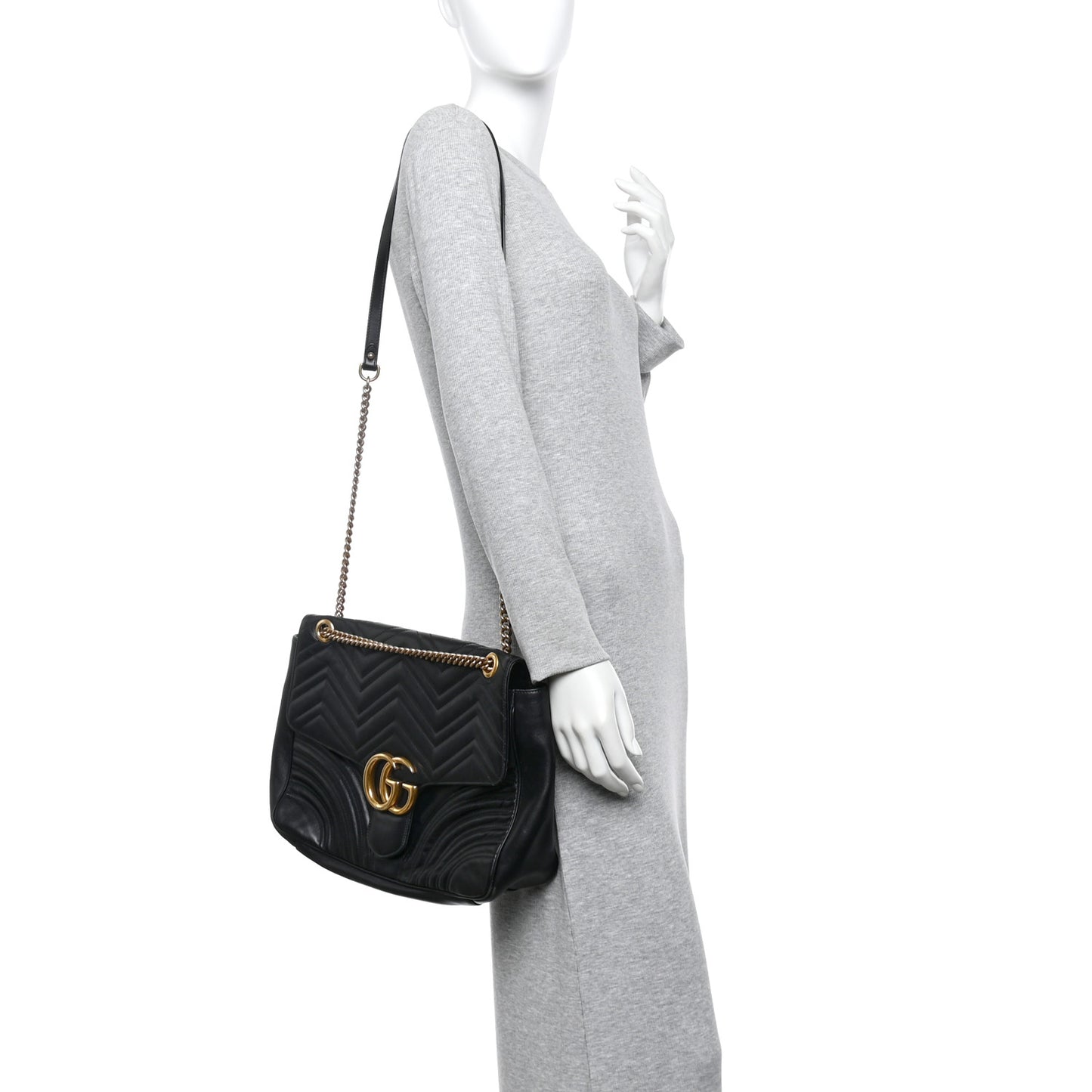 Calfskin Matelasse Large GG Marmont Shoulder Bag Black