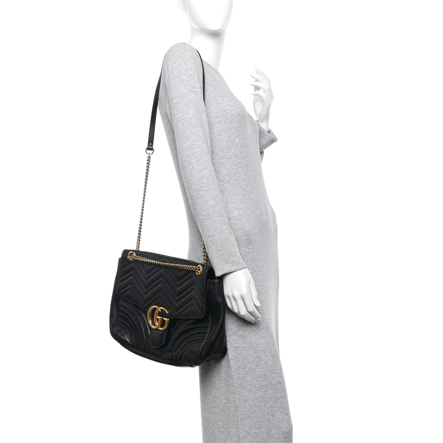 Gucci Calfskin Matelasse Large GG Marmont Shoulder Bag Black 2 of 15