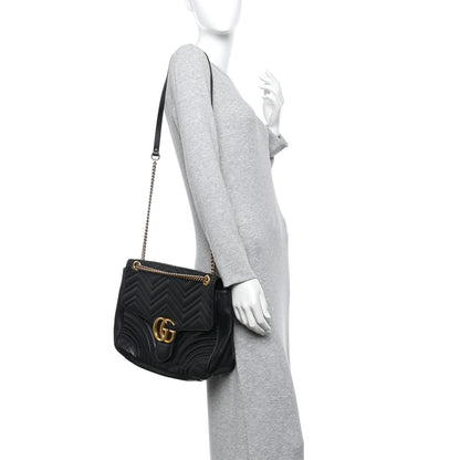 Gucci Calfskin Matelasse Large GG Marmont Shoulder Bag Black 2 of 15