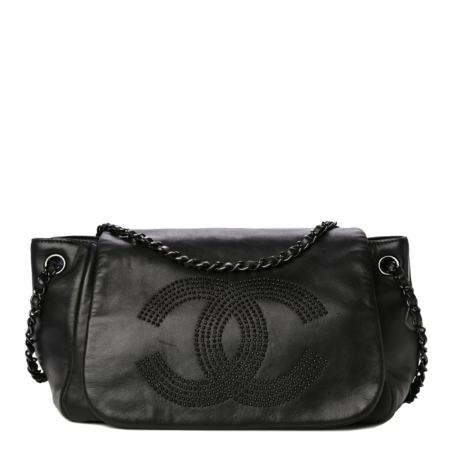 Lambskin Studded Accordion CC Flap Black