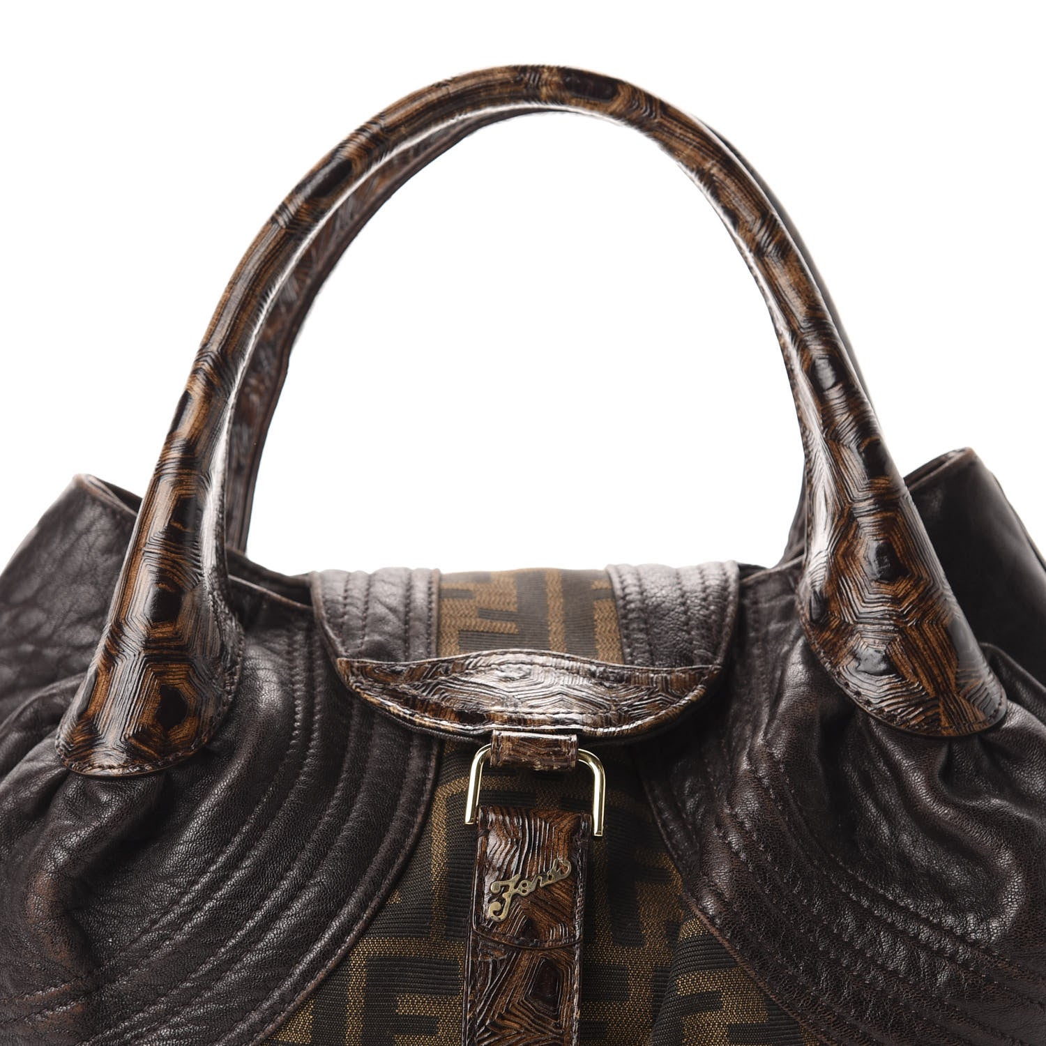 Fendi Zucca Nappa Nuvolata Vitello Tortuga Small Spy Tobacco Moro 10 of 10