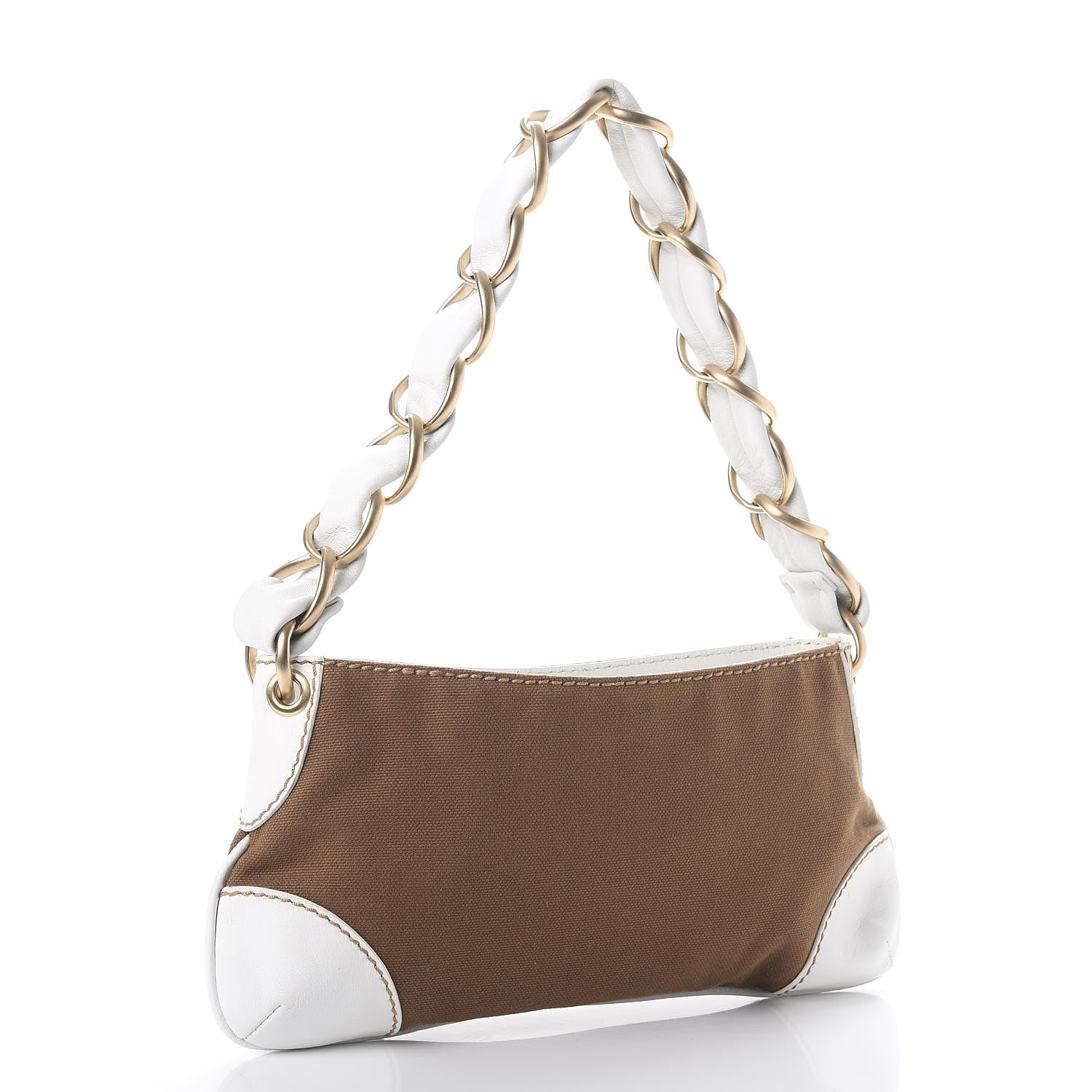 Chanel Lambskin Canvas CC Olsen Chain Small Shoulder Bag White Brown 3 of 8