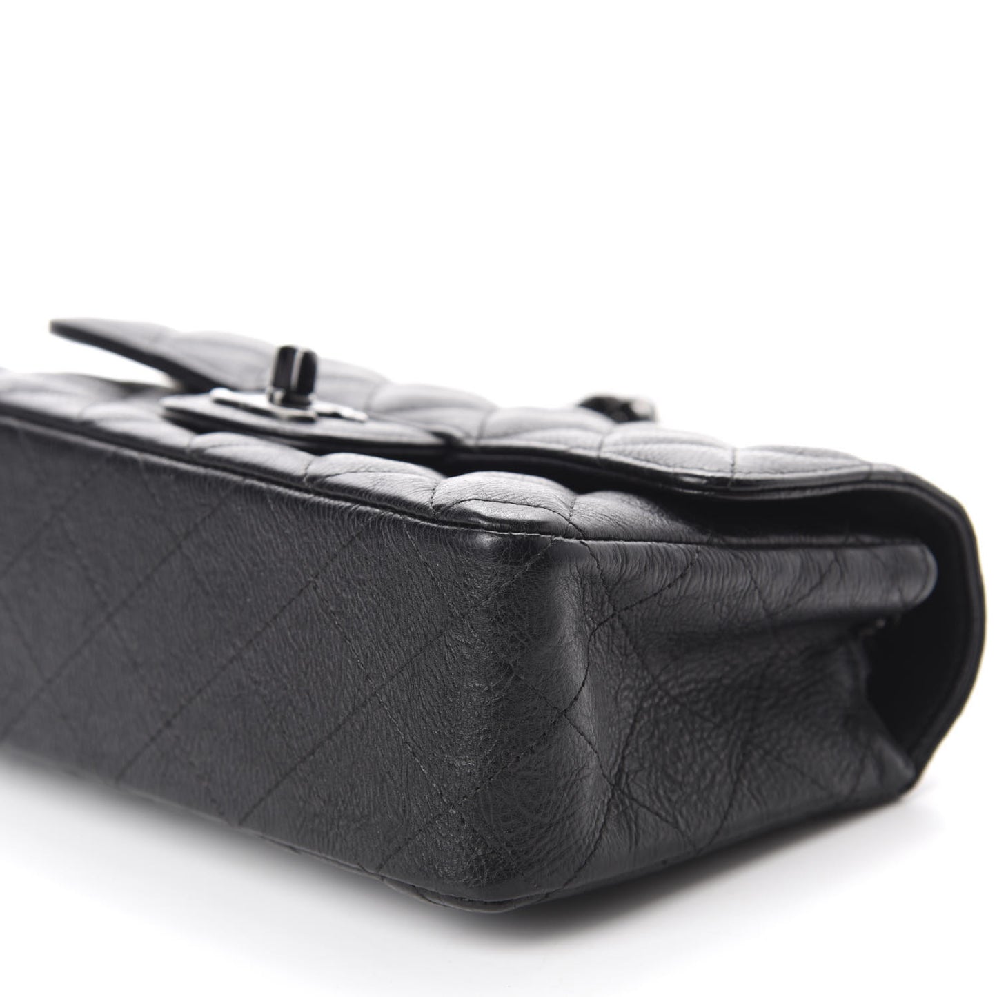 Crumpled Calfskin Quilted Mini Rectangular Flap So Black