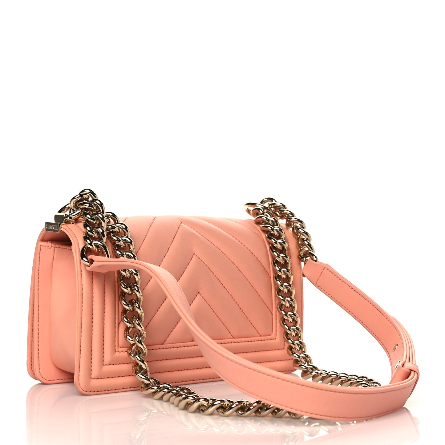 Calfskin Chevron Quilted Small Boy Flap Light Orange