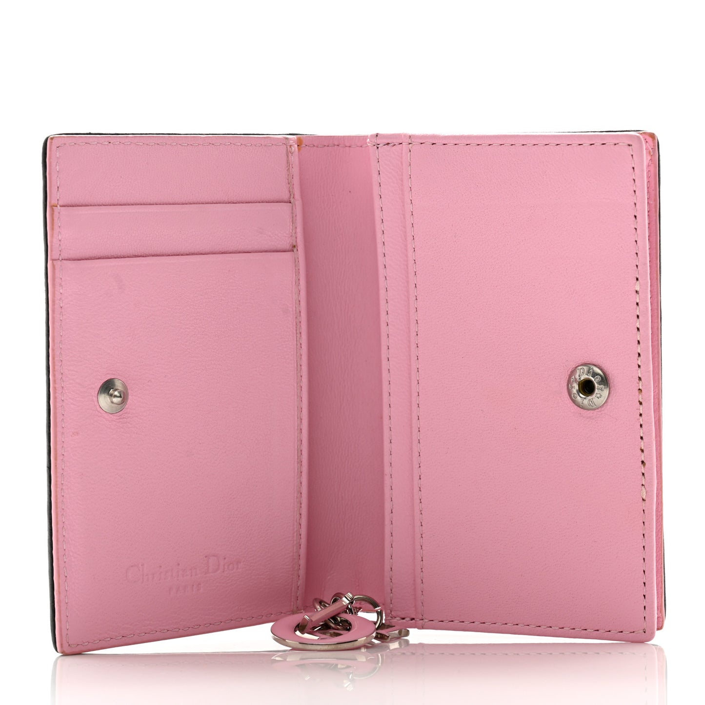 Lambskin Cannage Bi-Color Small Lady Dior Flap Card Holder Black Pink
