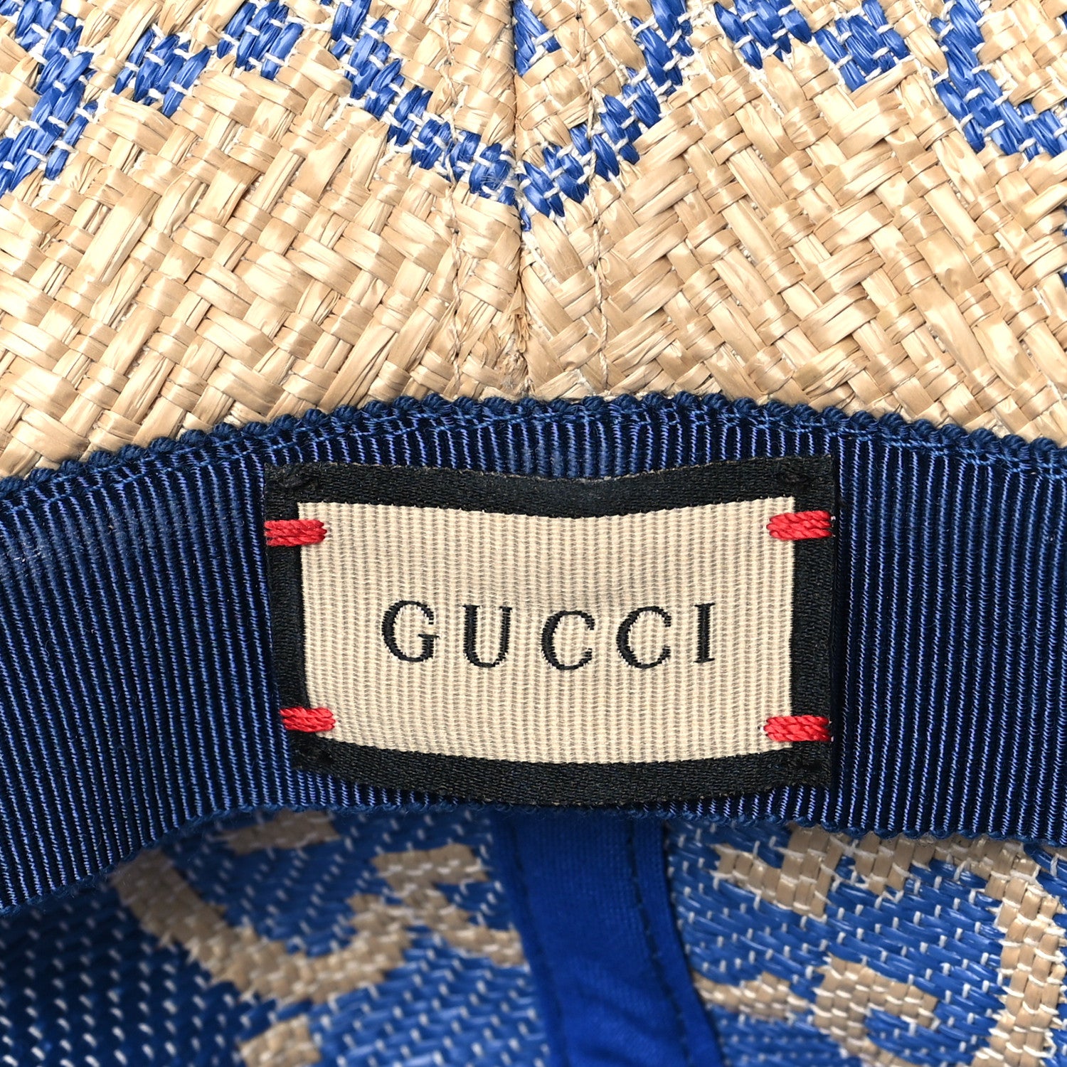 Gucci Raffia GG Monogram Embroidered Fedora Hat XS Beige Blue 6 of 9