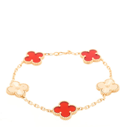 Van Cleef & Arpels 18K Rose Gold Carnelian 5 Motifs Guilloche Vintage Alhambra Bracelet 1 of 5