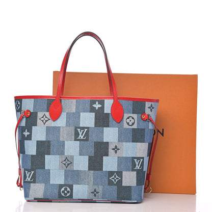 Louis Vuitton Denim Damier Monogram Patchwork Neverfull Blue Rouge 12 of 12