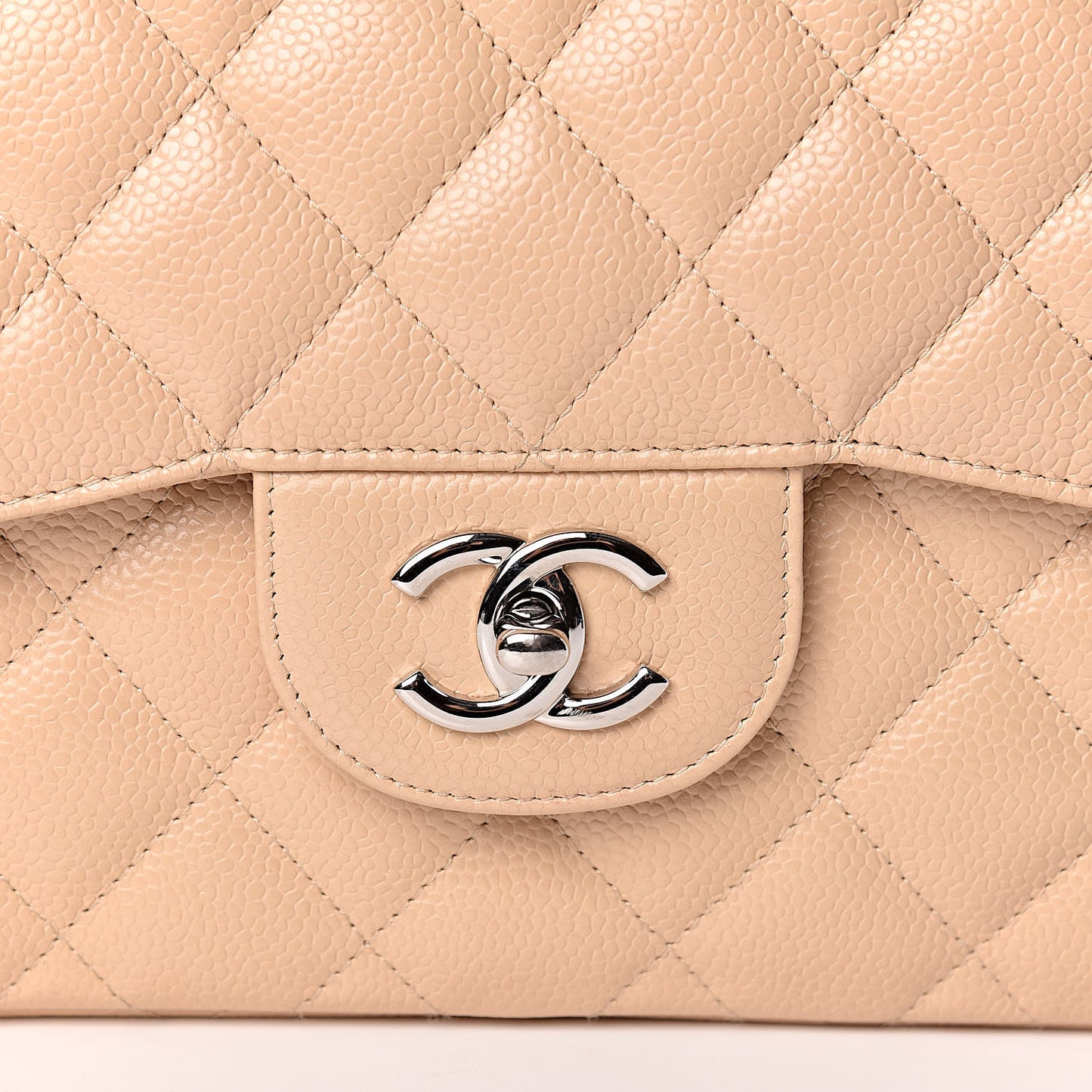 Caviar Quilted Jumbo Double Flap Beige