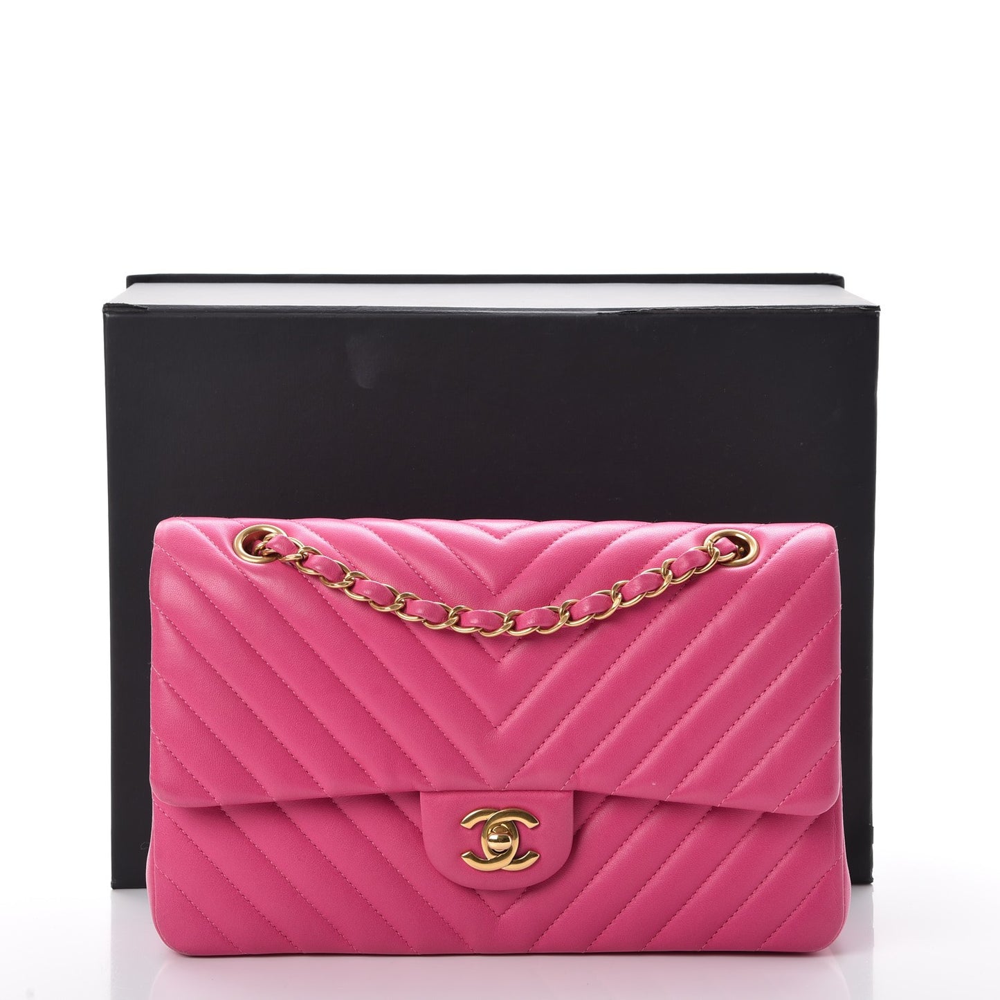 Lambskin Chevron Quilted Medium Double Flap Pink