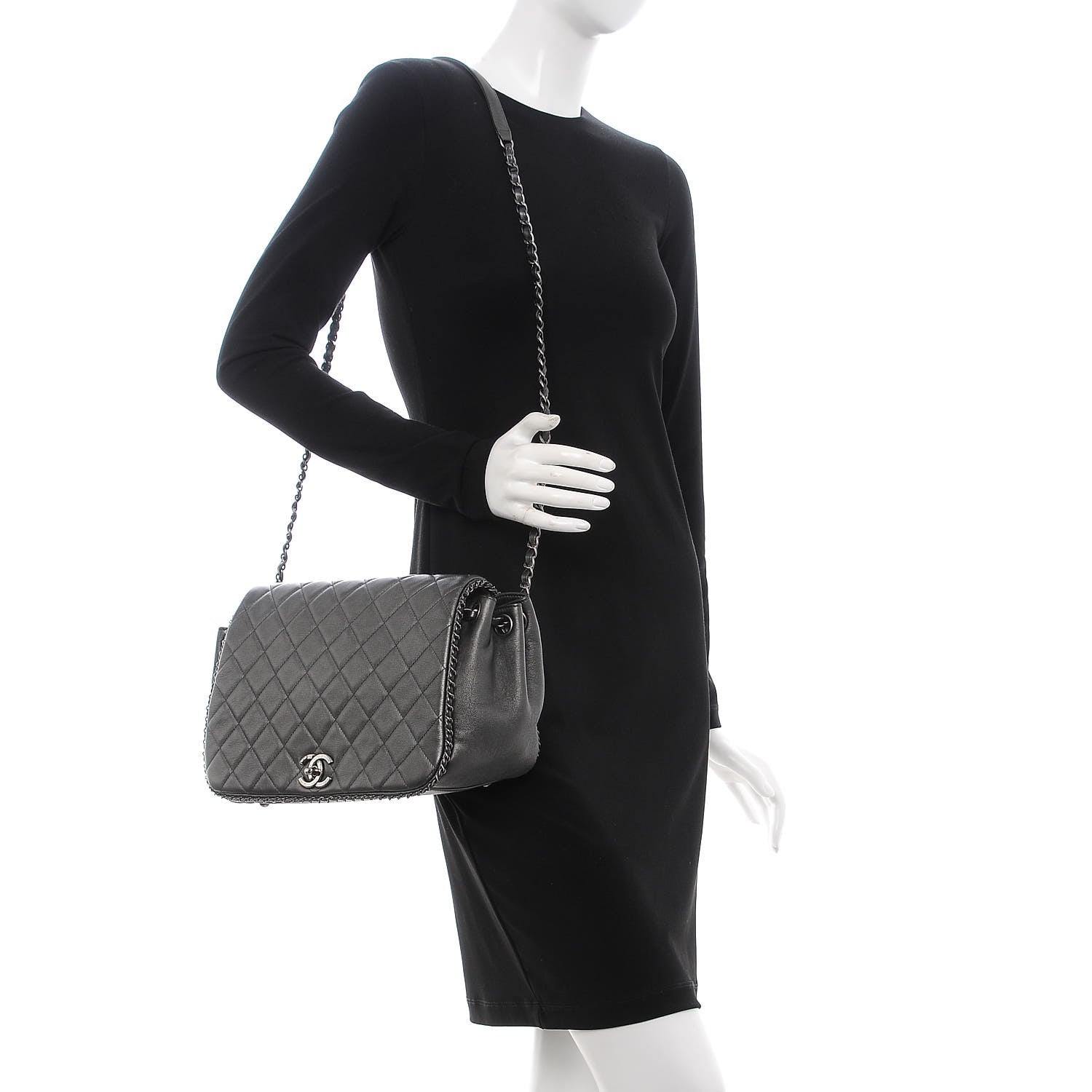 Chanel Metallic Calfskin Quilted Large CC Enchained Accordion Flap Grey 2 of 7