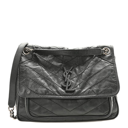 Saint Laurent Crinkled Calfskin Matelasse Monogram Medium Niki Chain Satchel Storm 1 of 10