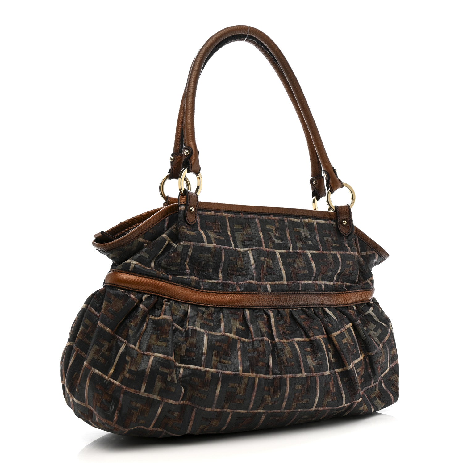 Fendi Zucca Calfskin Crocodile Embossed Large Chef Shopper Tote Tobacco 3 of 17