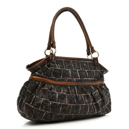 Fendi Zucca Calfskin Crocodile Embossed Large Chef Shopper Tote Tobacco 3 of 17