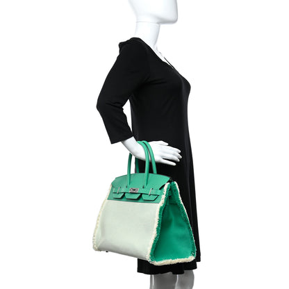 Hermes Swift Twill H Fray Fray Birkin 35 Menthe Ecru 2 of 11
