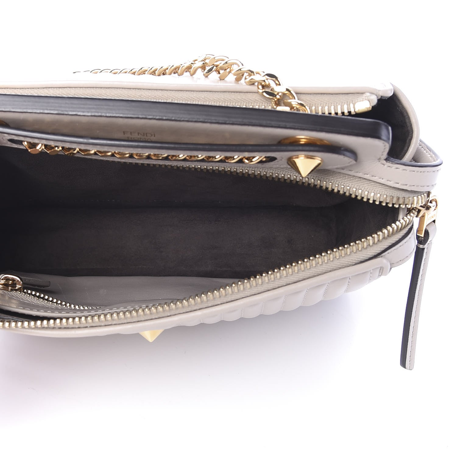 Fendi Shiny Nappa Trapuntata Chain Small DotCom Click Chain Satchel Grigio Polvere 4 of 9