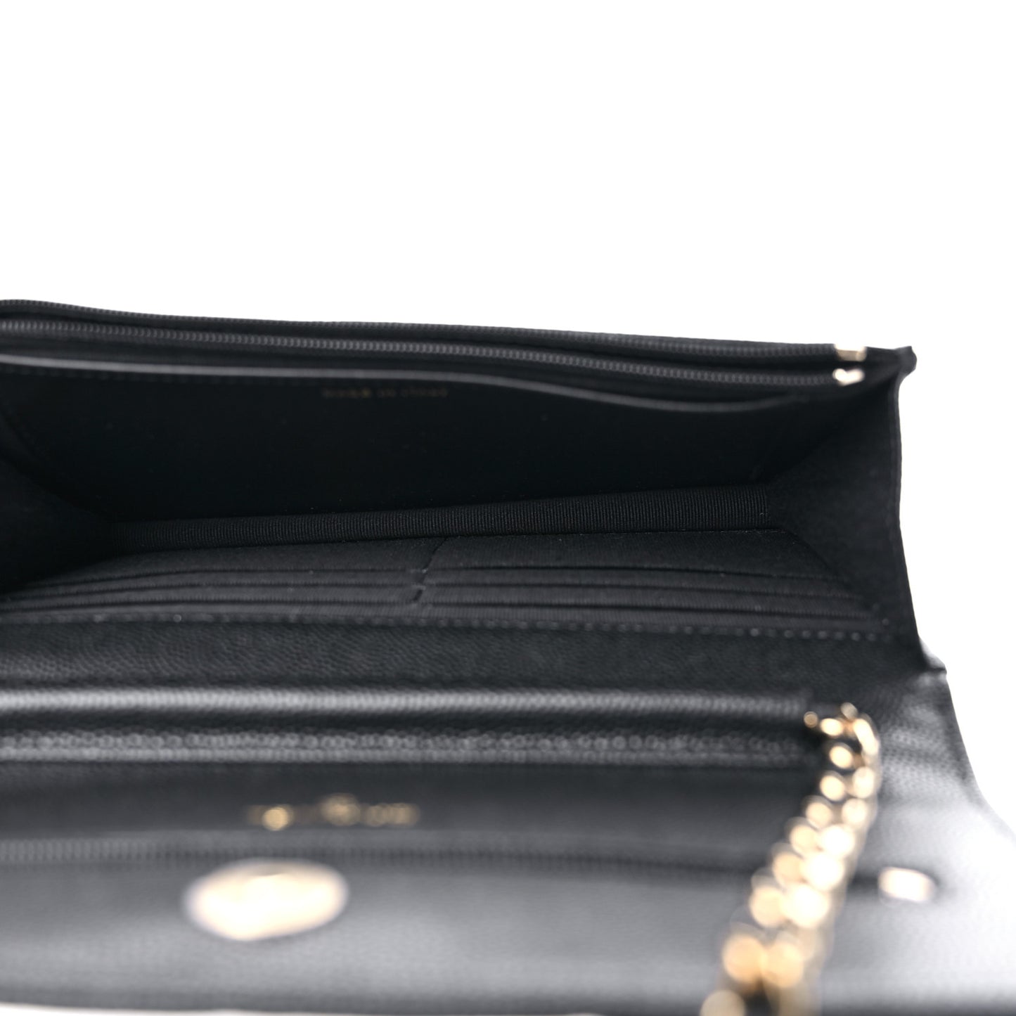 Caviar Quilted Crystal Enamel CC Wallet On Chain WOC Black