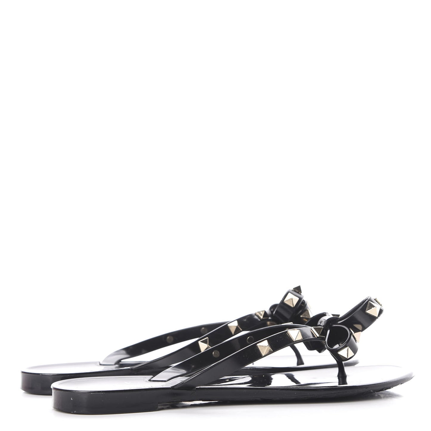 PVC Jelly Rockstud Bow Thong Sandals 37 Black