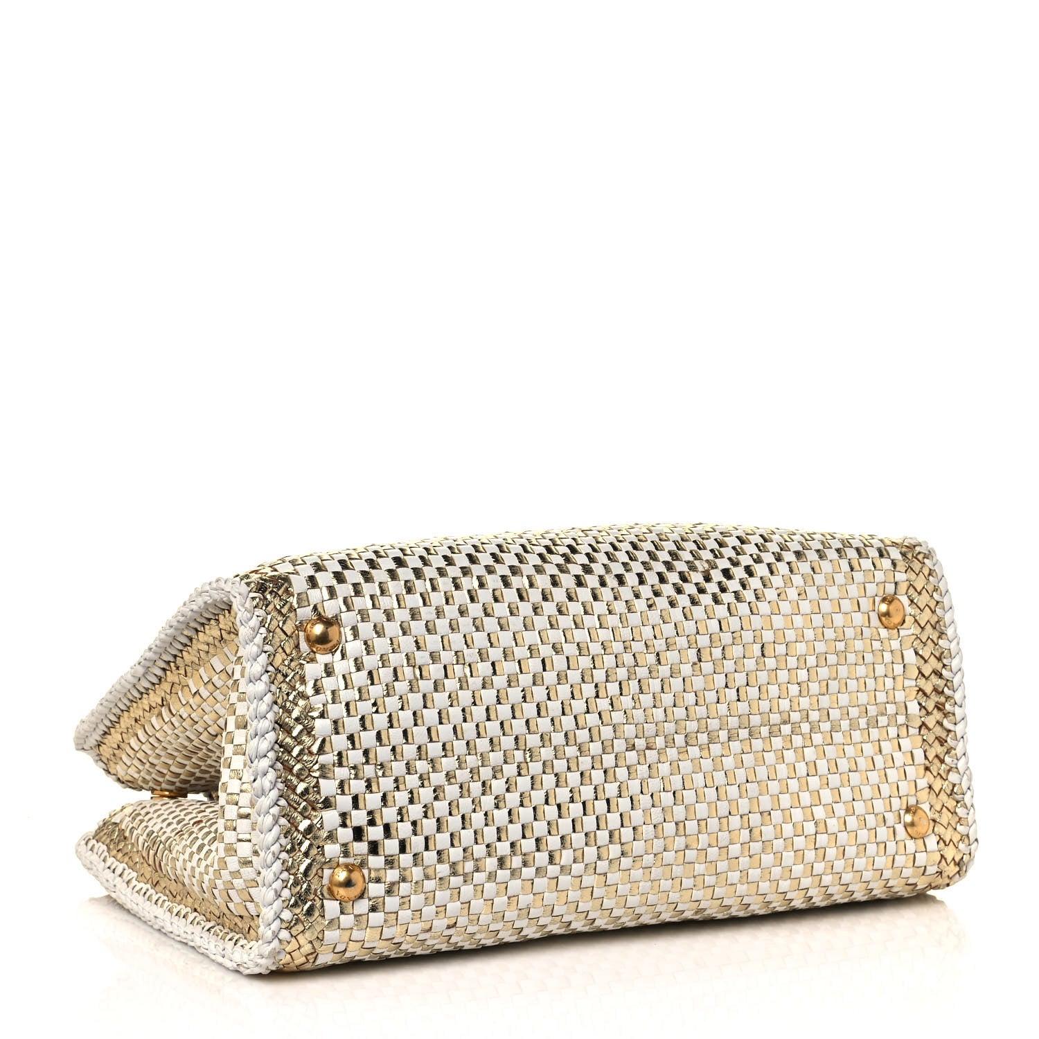 Prada Goatskin Woven Small Tote White Gold 4 of 12