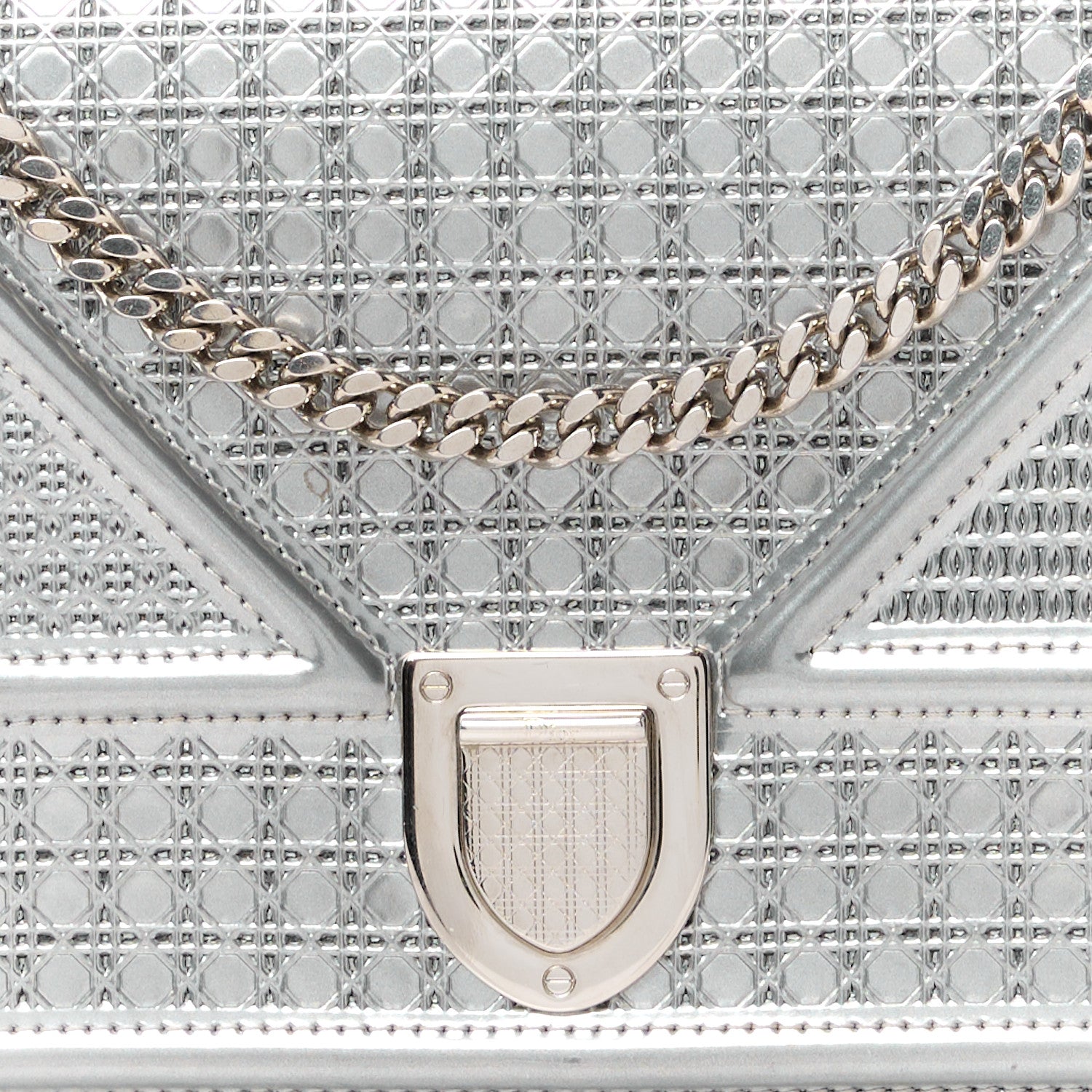 Christian Dior Metallic Patent Micro-Cannage Diorama Wallet on Chain Pouch Silver 9 of 11