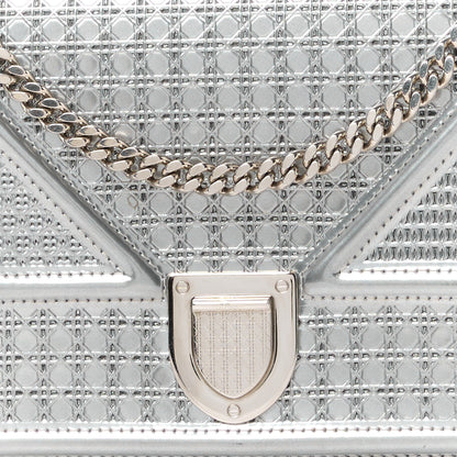 Christian Dior Metallic Patent Micro-Cannage Diorama Wallet on Chain Pouch Silver 9 of 11