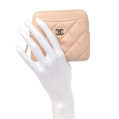 Chanel Caviar Quilted Zip Card Holder Wallet Light Beige 2 of 6
