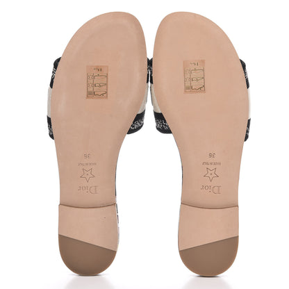 Christian Dior Canvas Le Coeur En Fleurs Embroidered Dway Flat Slide Sandals 36 Cream Black Multicolor 5 of 9