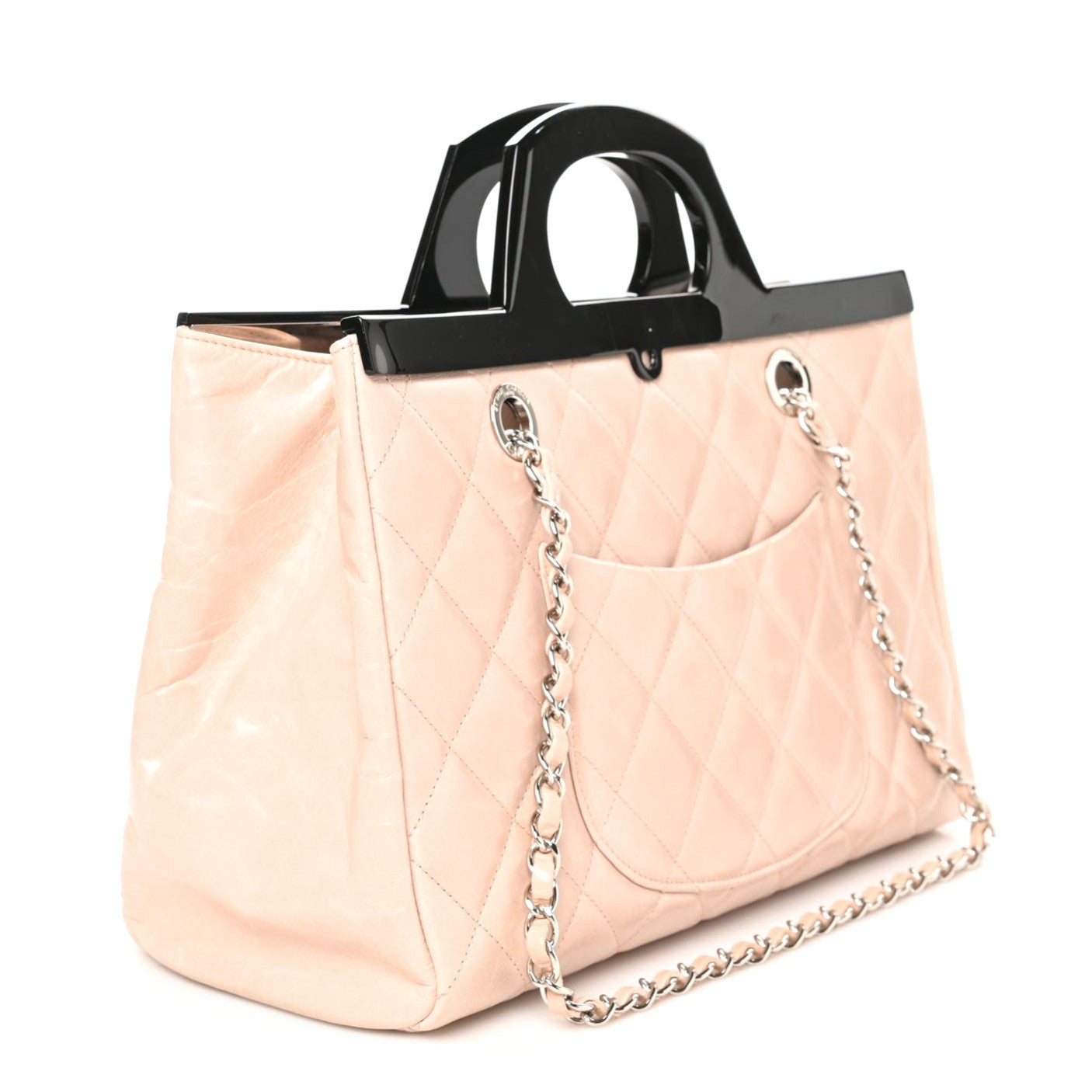 Glazed Calfskin Quilted Large CC Delivery Tote Light Pink