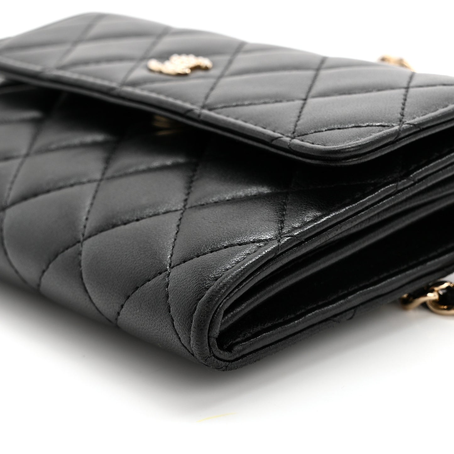 Lambskin Quilted Pearl My Shoulder Mini French Wallet On Chain WOC Black