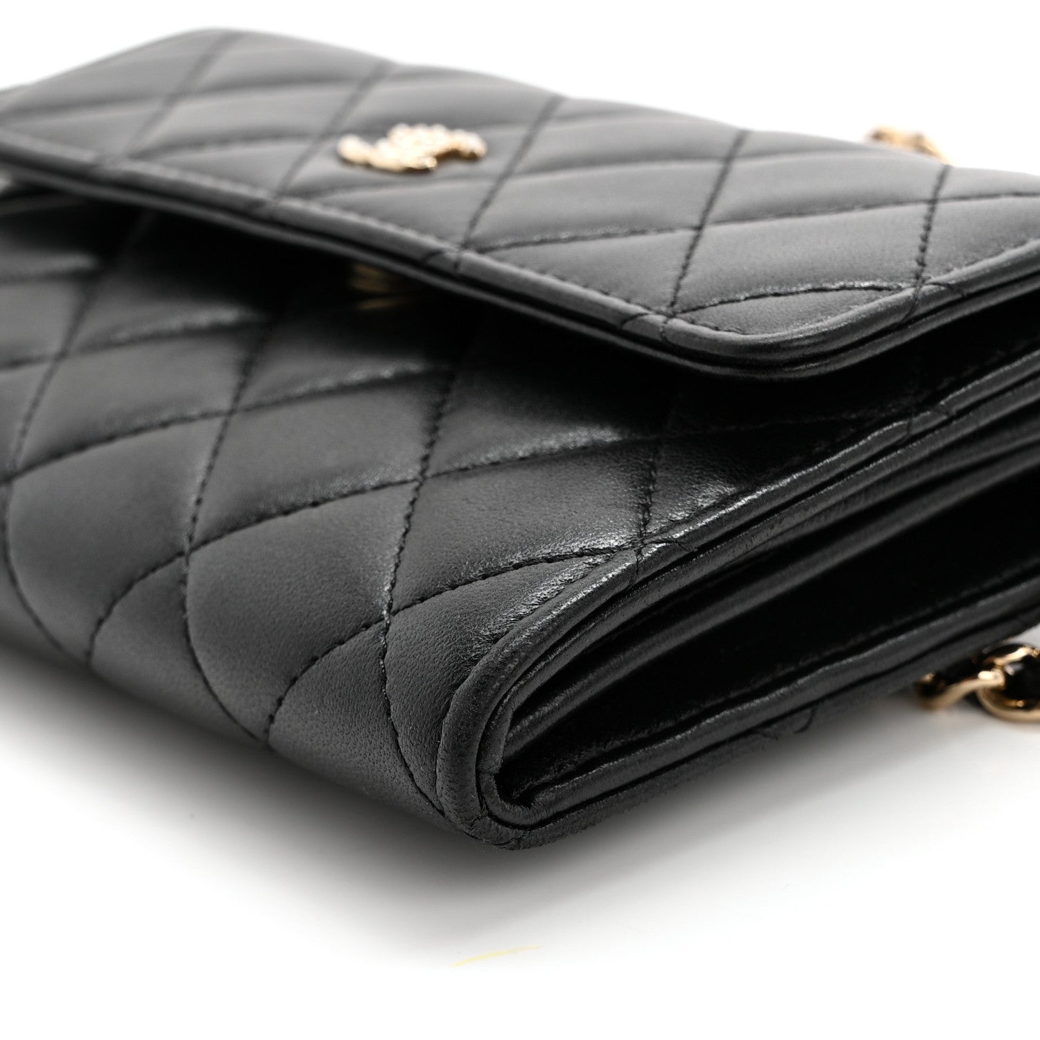 Chanel Lambskin Quilted Pearl My Shoulder Mini French Wallet On Chain WOC Black 10 of 12