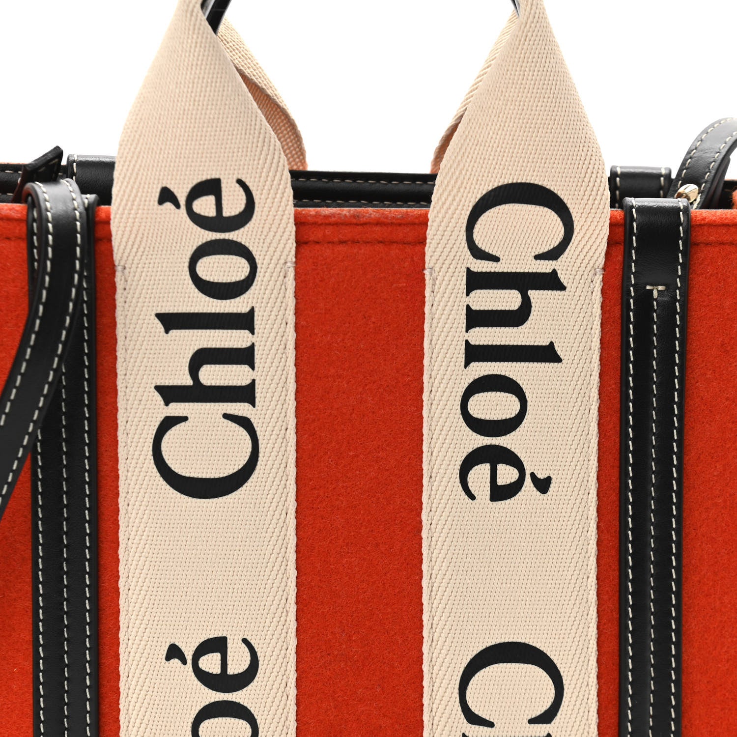 Chloe Felt Calfskin Small Woody Ribbon Tote With Strap Orange 7 of 9